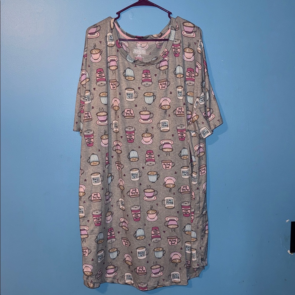 Secret Treasures Coffee Cup Print Shirt - Brown and Pink